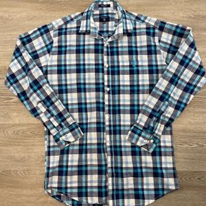 GANT Manor Cord Fitted Blue Plaid Cotton Lightweight Summer Casual Shirt XL